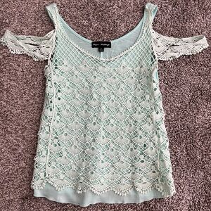 Mason & Mackenzie Lace Seafoam Green Cold Shoulder Tank Top